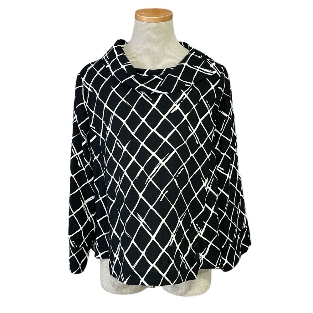 Habitat Blouse Women's S Small Black White Collar Diamond Buttons